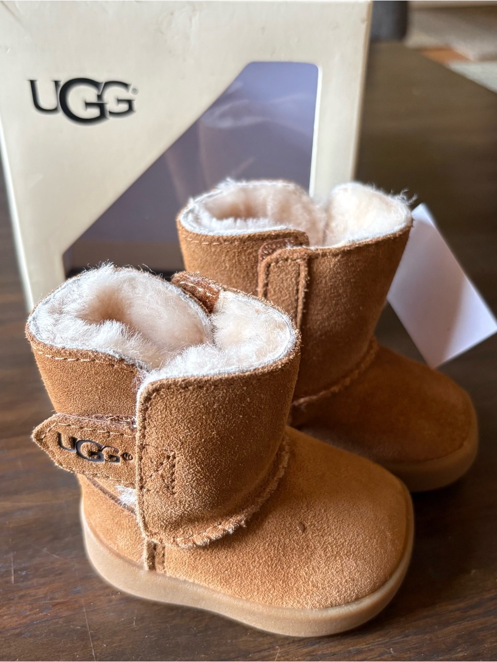 UGG Chestnut Brown Suede Baby Booties New in box Keelan 0-6 months